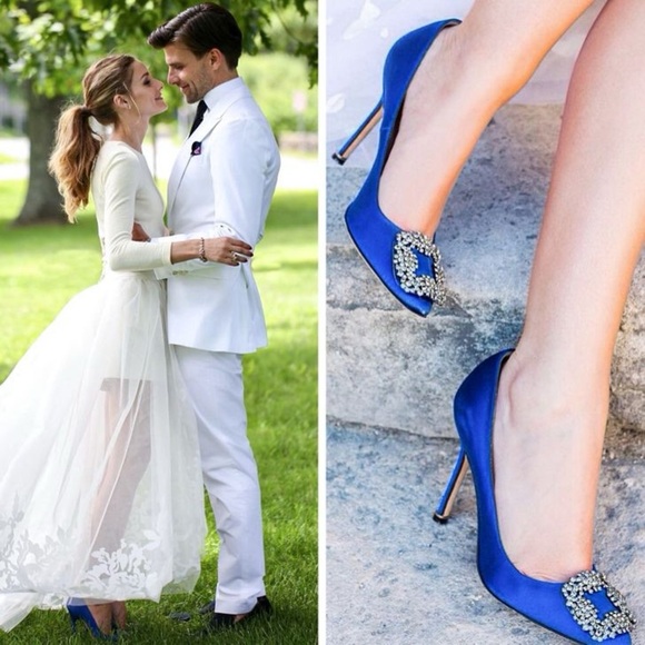 MANOLO BLAHNIK cobalt blue Hangisi 105MM Embellished Satin Pumps 39 - Picture 12 of 16